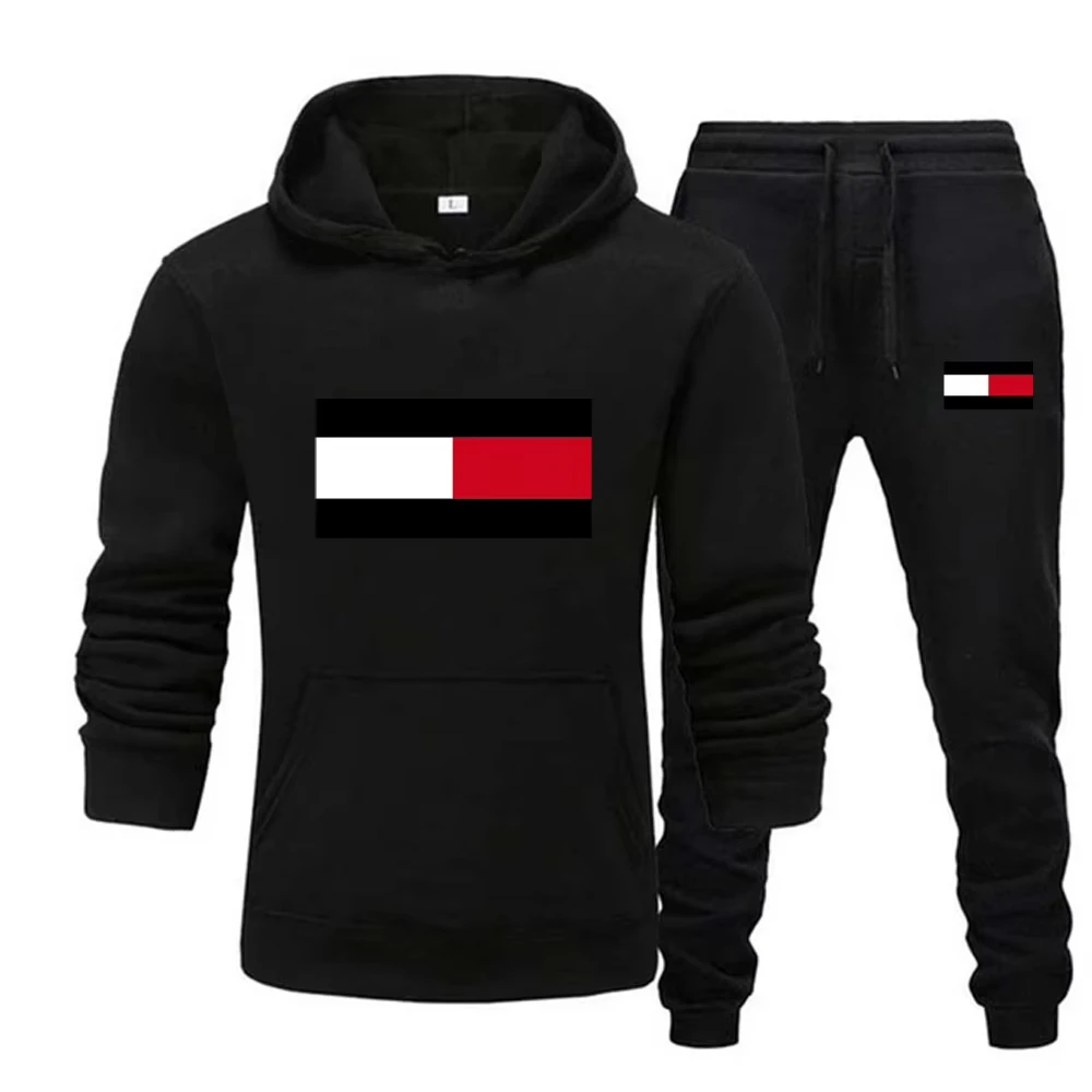 Men Print Fashion Sets Casual Pullover Tracksuit 2 Piece Hoodies Sweatshirts + Sweatpants Set