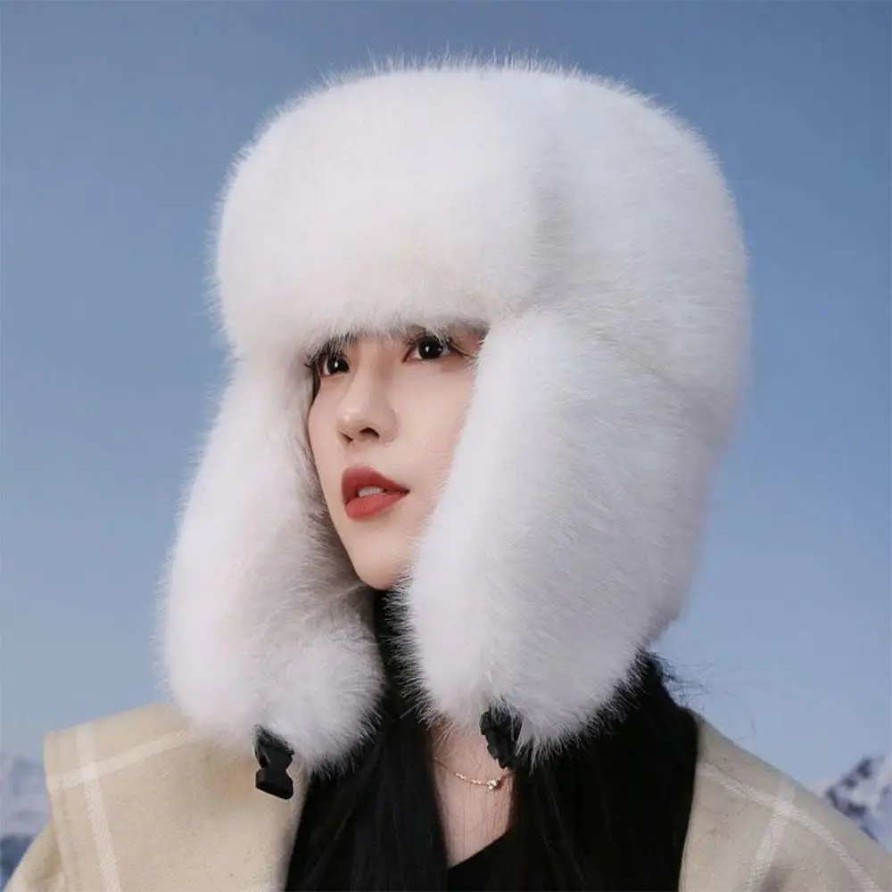 

Adjustable Winter Faux Fur Bowber Hat Winter Warm Ear Protection Russia Ushanka Fur Hat Coldproof Female Earflap Ski Cap