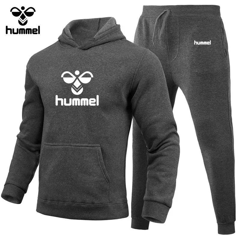 2024 Spring/Fall Brand HUMMEL Men\'s Hoodie Sweatshirt + Sweatpants Suit Fall/Winter Warm Sportswear Suit Men\'s Hooded Coat