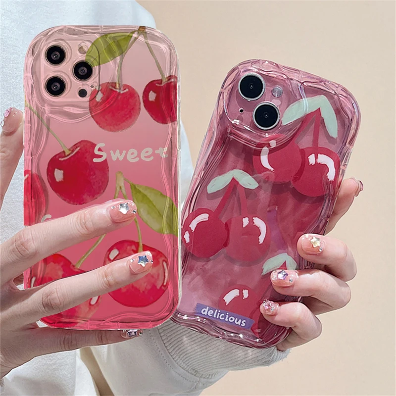 Rosa cereja margarida claro tpu caso de telefone para iphone 17 ar 15 14 11 16 pro max 12 13 mini flor ondulado pára-choques casos de silicone capa