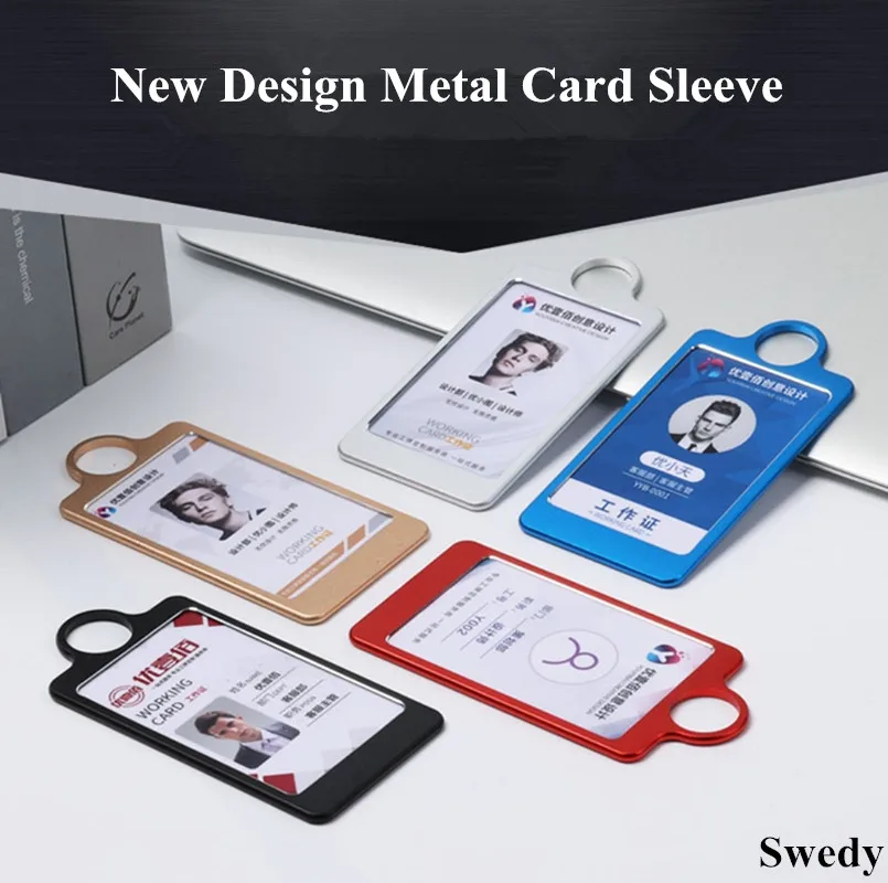 Aluminum Luggage Tags Card Holder Travel Identification Name Tags Business ID Badge Card Holder With Lanyard