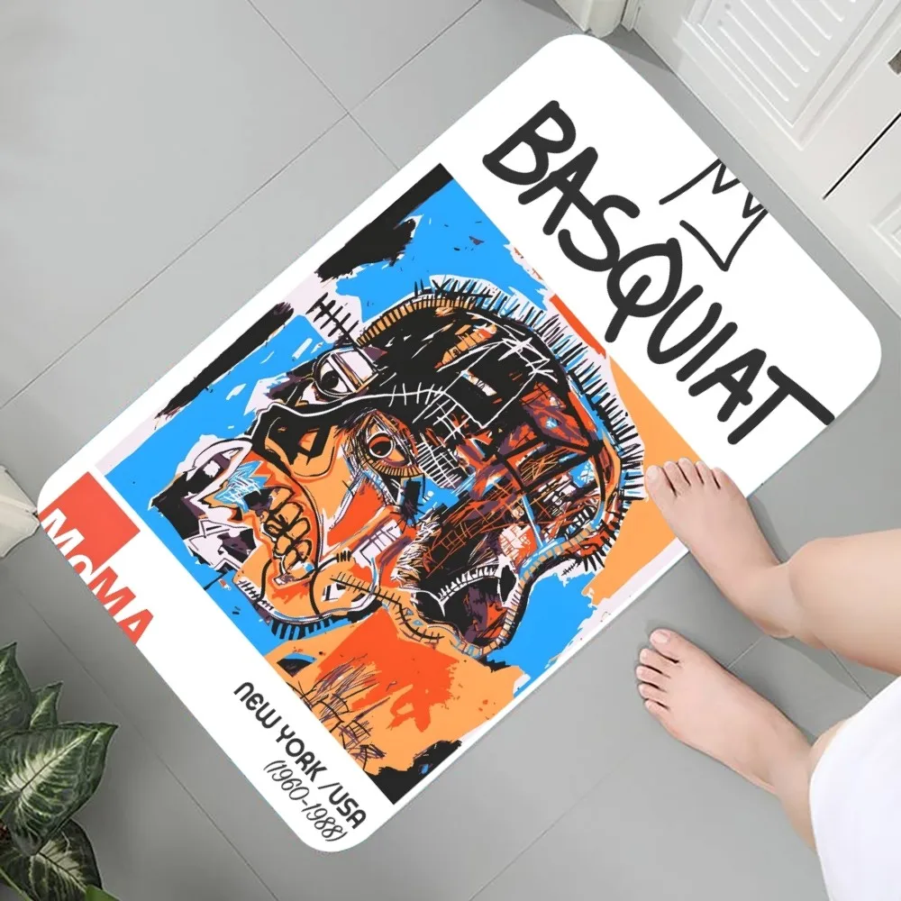 Abstraktní b-basquiats-art podlaha rohož grafické potištěné flanel doormats pro koupelna kuchyň nástup koberec domácí dekorace