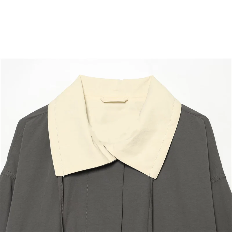 Guobioziy 2026 Fall Utility Cropped Jacket Women Contrast Color Collar Short Windbreaker With Pockets Loose For Autumn