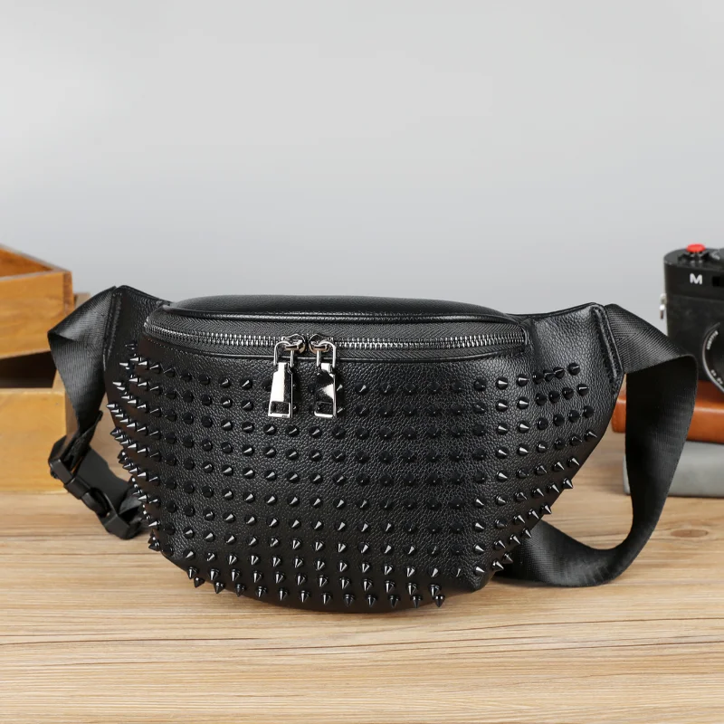 

Fashion Rivet Waist Bag Unisex Chest Bag Creative Letter Print Street Crossbody Bag New Double-headed Zipper Wallet Shoulder Bag