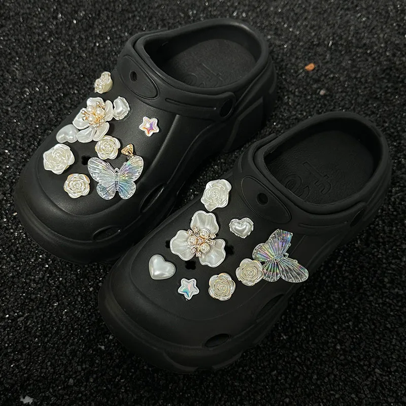 White Flower Butterfly Pearl Heart Shoe Charms Clog Shoes Decorations DIY Accessories for Garden Sandals Women Girls Gifts