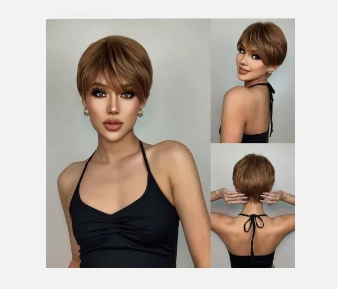 

New Beautiful Women's Short Brown Straight Wigs 8In