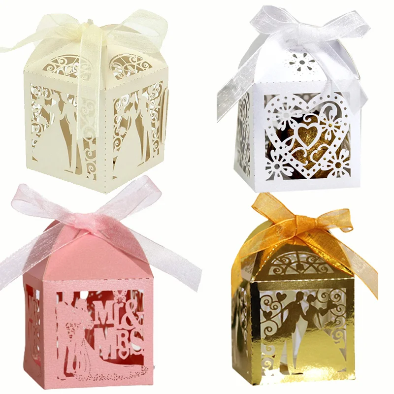 

25 50Pcs Love Heart Candy Boxes with Ribbon Guests Gift Boxes Paper Packaging Bag Wedding Mariage Anniversary Party Supplies