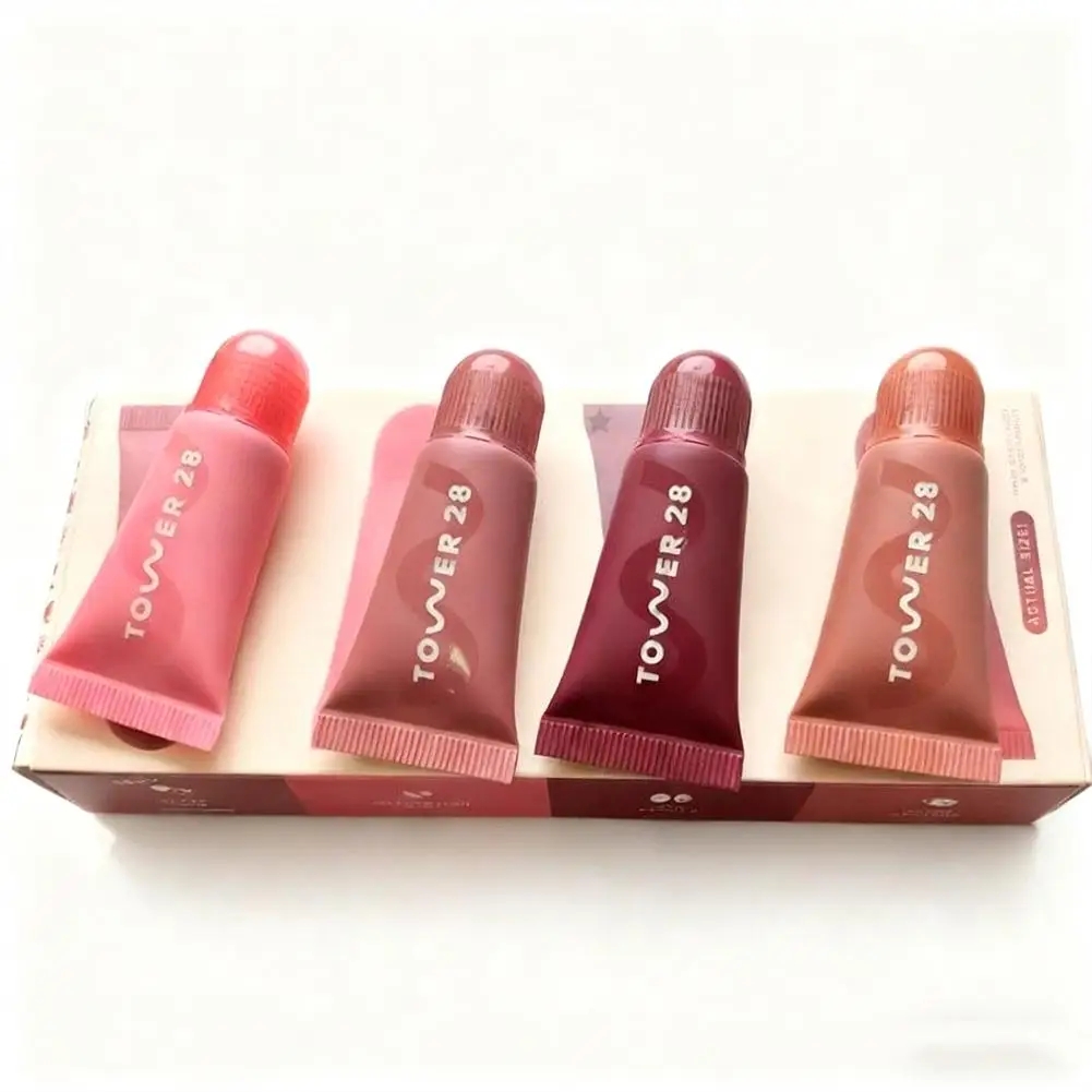 5ml*4個/セット タワー28 リップティント モイスチャライジング リップバーム ピンクシュガー プランパー ミラーリップグロス リップスティック 透明オイル メイクアップ