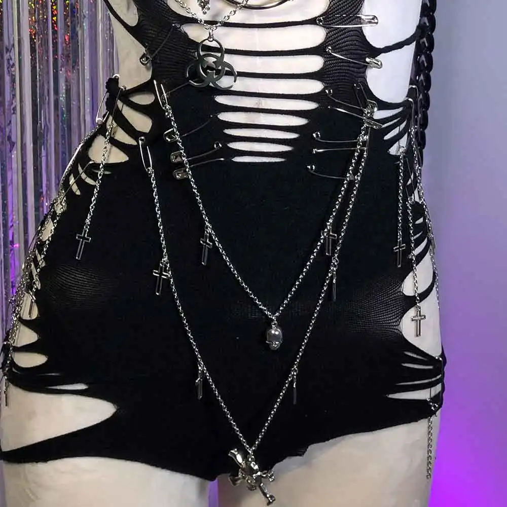 Harajuku Eco Teen Kawaii Pin يدوية الصنع E-Girls لتقوم بها بنفسك سلسلة 90s الجرونج الجمجمة القوطية فستان القوطي ايمو الشرير الصخرة Y2K القمم