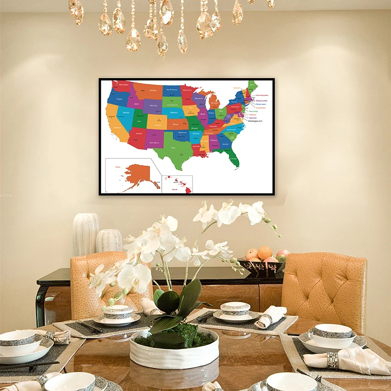 Pósteres decorativos de pared del mapa de Estados Unidos, lienzo no tejido, impresiones sin marco, decoración del hogar, suministros escolares, 84x59cm