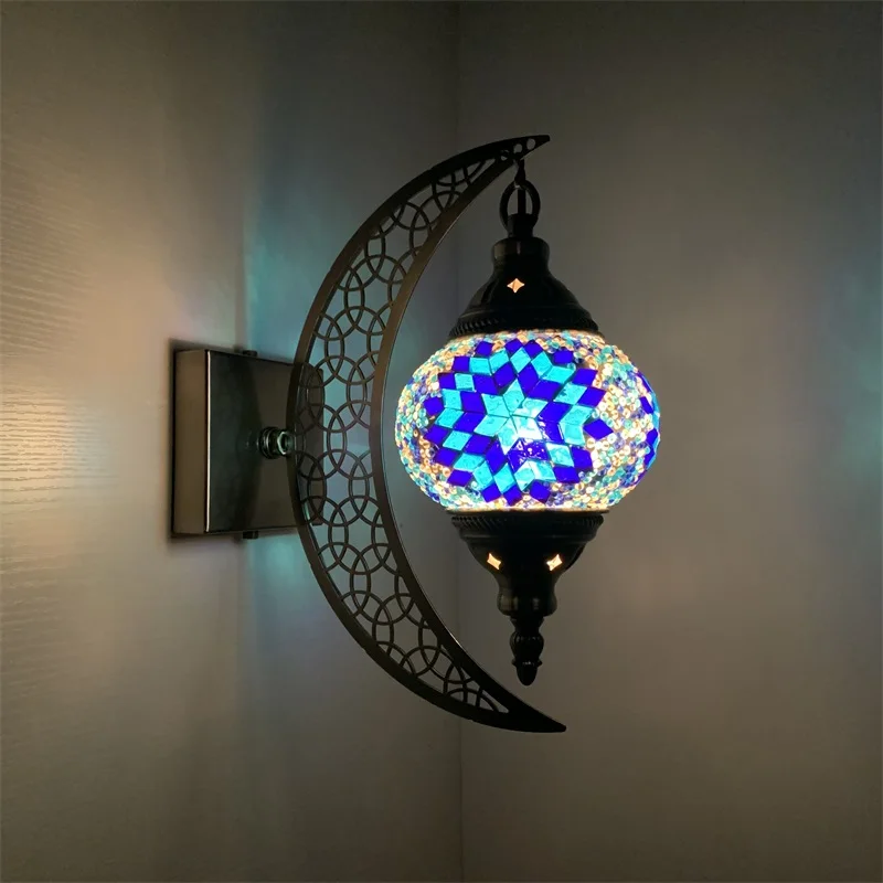 Retro Turkish Style Crescent Glass Led Wall Lamp Cottagecore Decor Country Dining Room Corridor Hallway Bar Cafe Light Fixtures