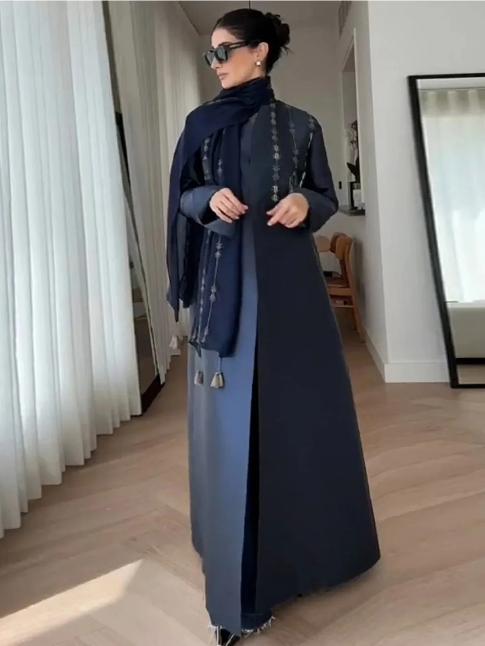 

Eid Women Cardigan Abaya Trench Long Coat Muslim Autumn Dubai Vestidos Largos Kaftan Arab Robe Party Caftan Jalabiya Ramadan