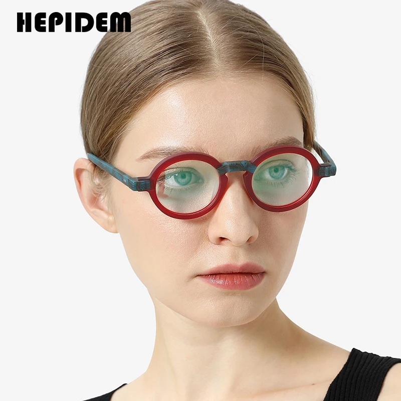 HEPIDEM-Gafas de acetato Multicolor para hombre y mujer, lentes redondas Retro mate, ópticas, 9233