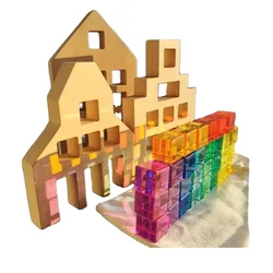 Juguetes de madera Montessori para niños, casa de madera holandesa grande, cubo Lucite de pared, bloques educativos creativos, regalo de cumpleaños