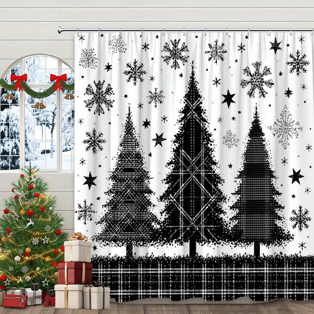 

1 шт. черно-белая зимняя занавеска для душа - пикселированные рождественские елки, снежинки, большая занавеска для ванной комнаты 70,8x70,8 дюйма