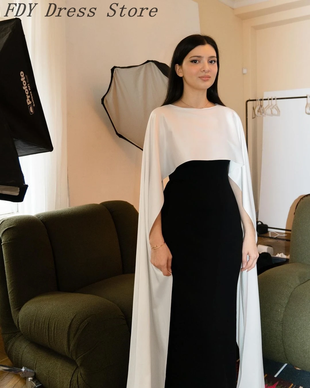 

Vintage Mermaid Sleeveless Evening Dresses with Shawl O-Neck Prom Dresses Floor Length Party Dresses