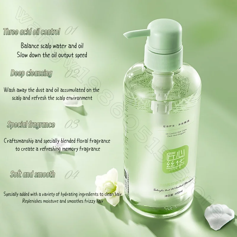 Shampoo fofo com controle de óleo de ácido salicílico, 600ml, fragrância de longa duração, limpeza profunda, controle de óleo, shampoo limpo para couro cabeludo