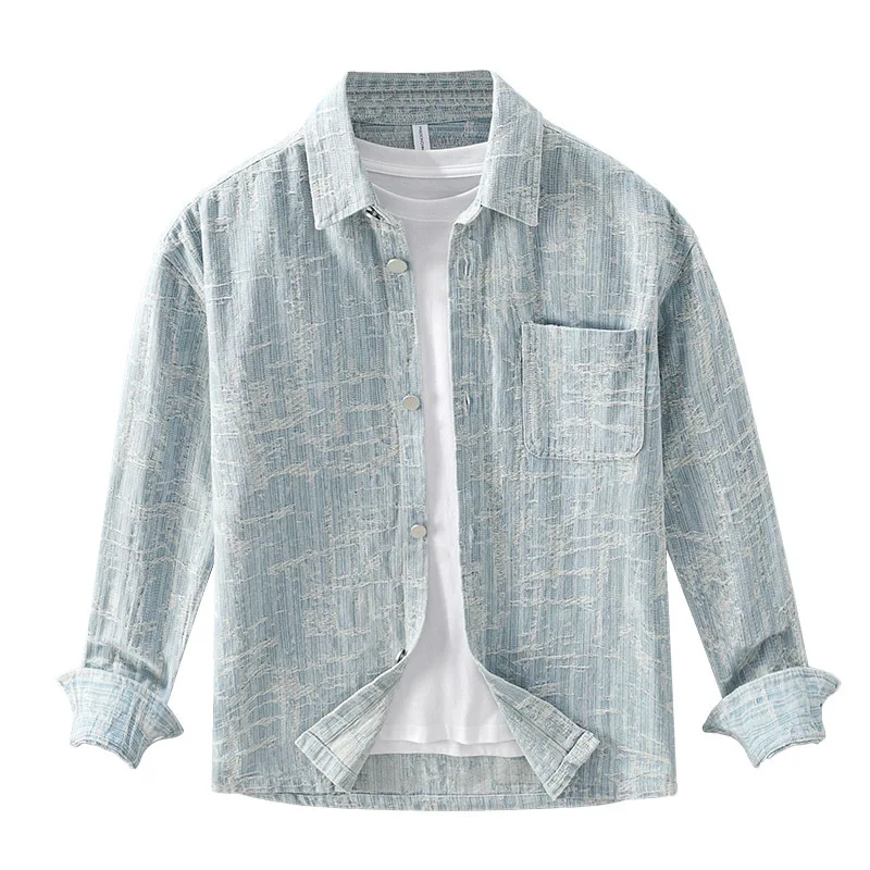 

2025 Spring New Men's Denim Shirt Trend Men's Sanded Washed Denim Clothes Korean Style Loose Tops