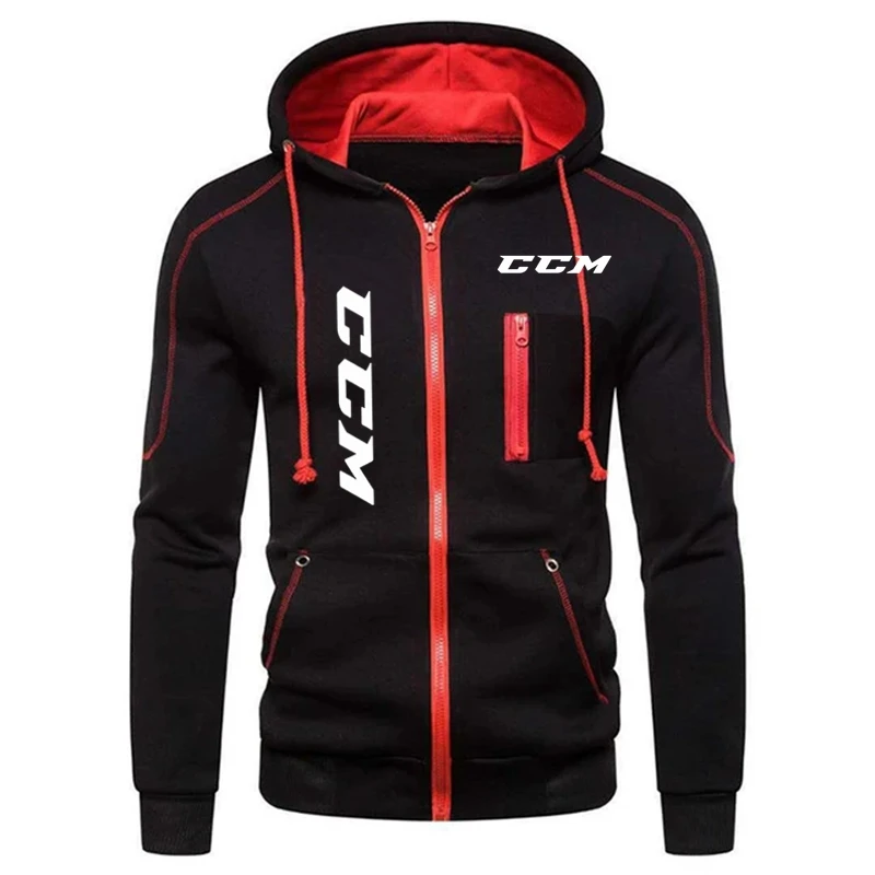 CCM Men\'s Sports Hoodie Casual Winter Lined Plus Fleece Zipper Pocket Clothing Everyday Outdoor Hooded Sweatshirt Black