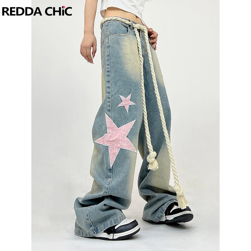 

ReddaChic 90s Retro Graphic Baggy Jeans Boyfriend Star Y2k Girl Wide Leg Casual Skater Oversized Pants Korean Women Streetwear