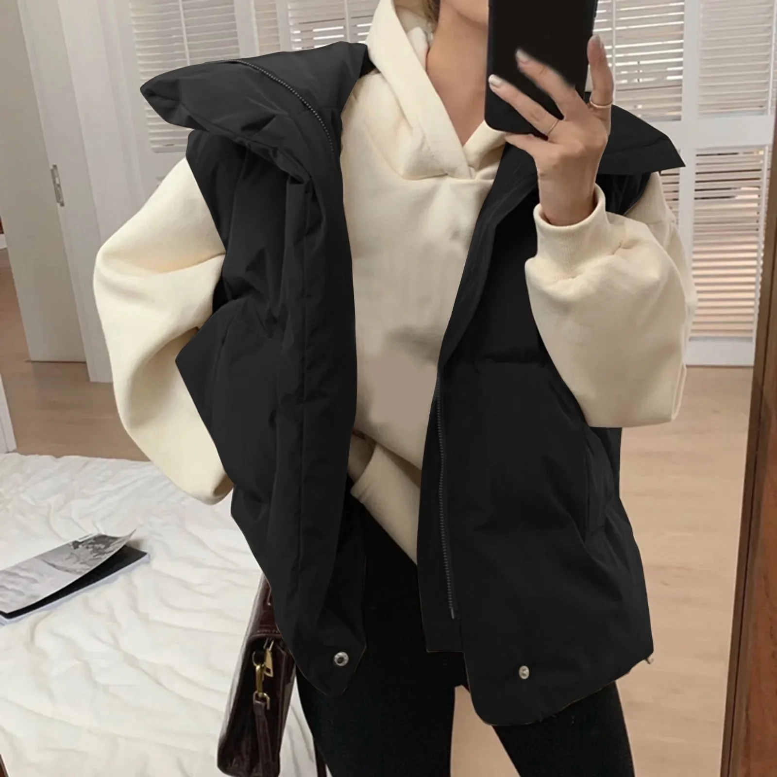 

Vest Women Winter New 2023 Korean Short Outdoor Large Version Black Loose Slimming Down Cotton Vest Outerwear Winter Coat