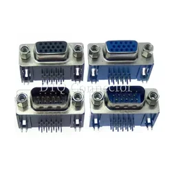 10 unidades Conector D-SUB HDR de 15 pines tipo 8.89 DB15 Macho Hembra VGA para PCB con tornillo de fijación, adaptador de enchufe de ángulo recto 15P de 3 filas
