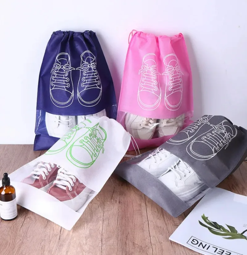 

50PCS Eco-Friendly Drawstring Bags with Window, Breathable Non-Woven Pouches for Shoe Storage, Travel & Clothing Protection