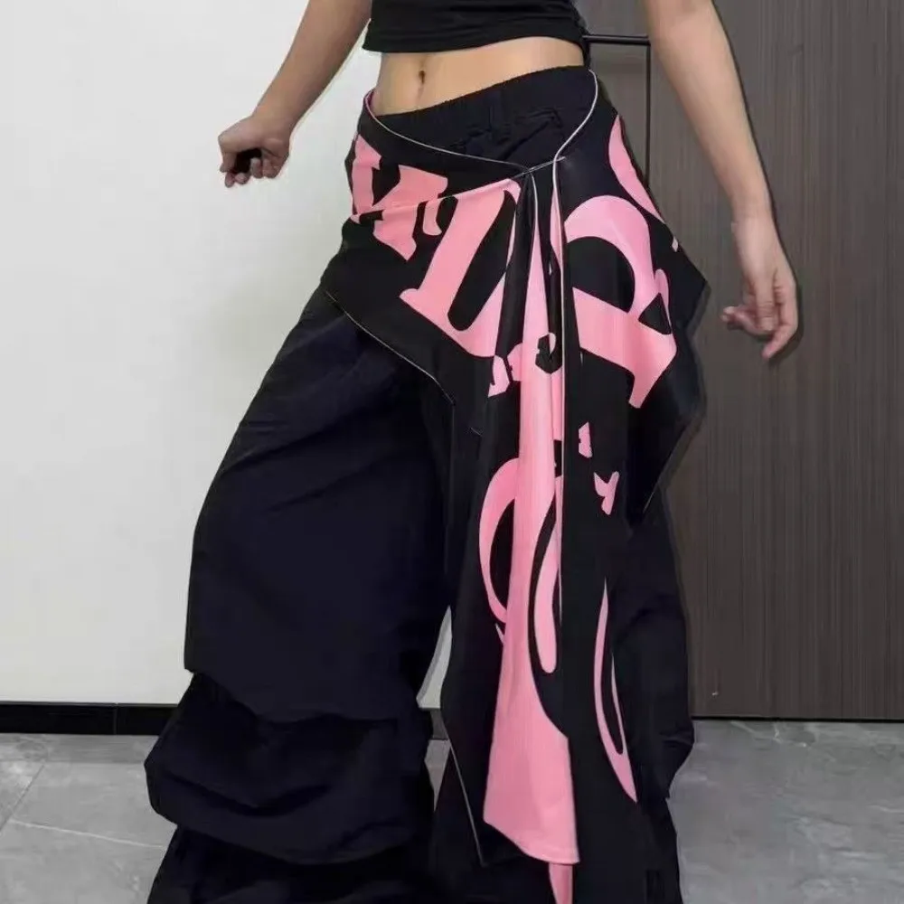 Fashion Women Waistband Jazz Dance Belt Widen Y2K Letter Print Black Belts Streetwear Harajuku Hip Scarf for Street Dance