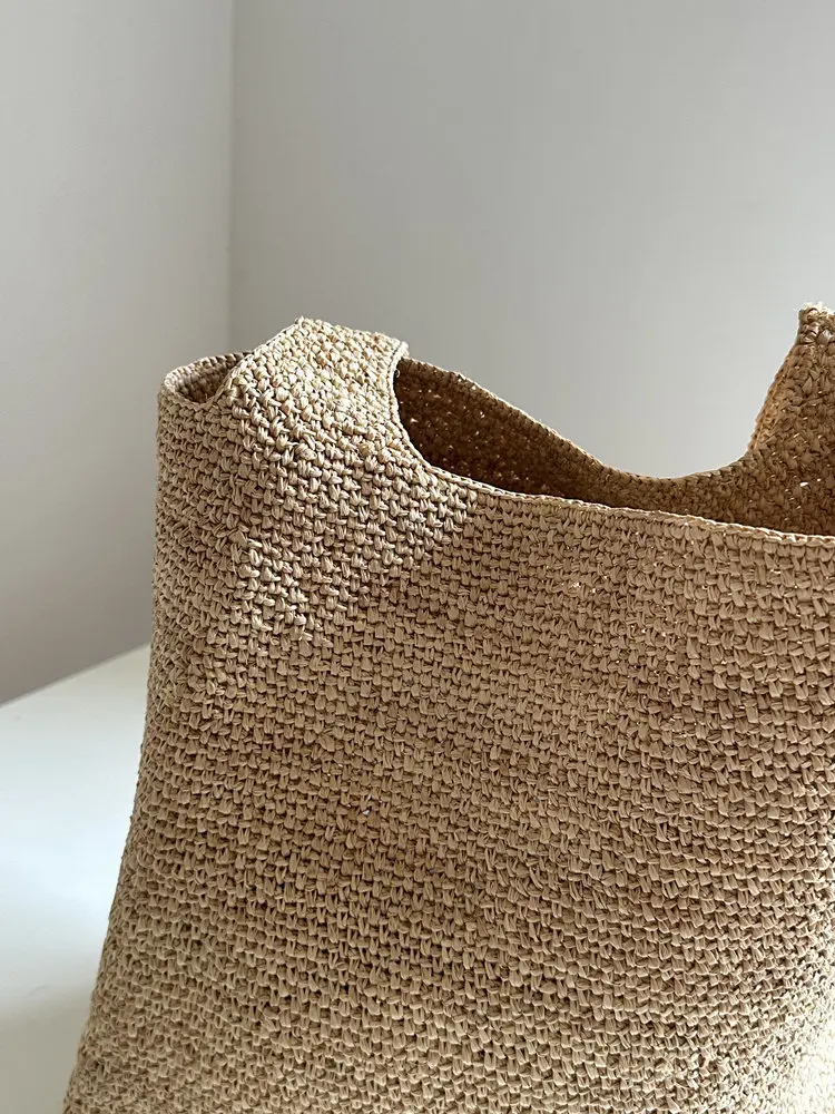 Hand-woven Soft Large Straw Shoulder Bag Boho Straw Handle Tote Retro Summer Beach Bag Handwoven Rattan Handbag