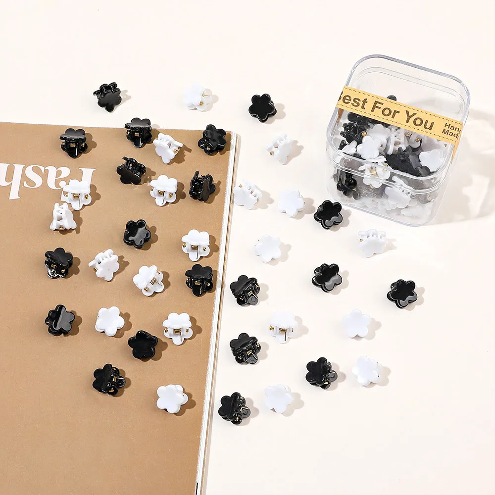 50pcs/Box Black White Mini Claw Hair Clip For Women Stars Flower Rabbit Daisy Crown Hairpin Hair Style Accessories