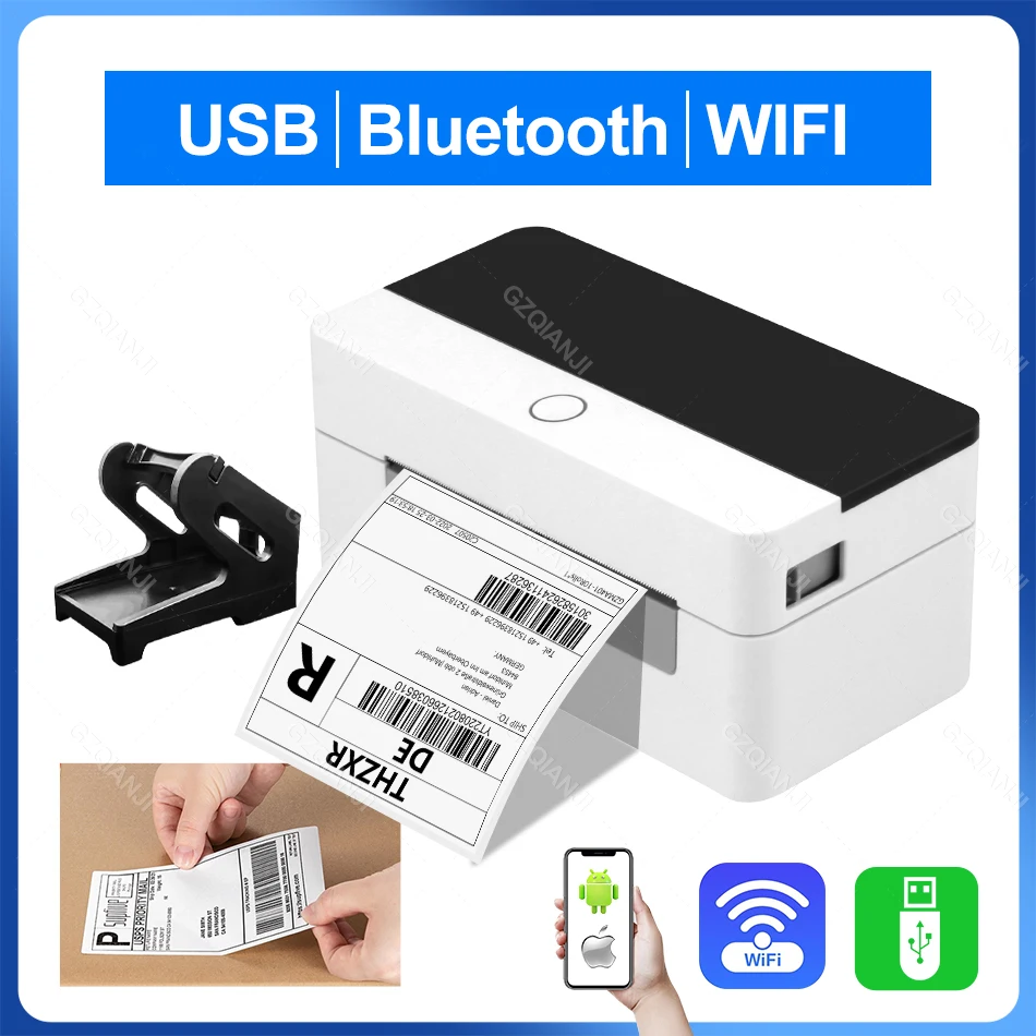 

Sticky Labels Thermal Printer 4x6 inch Wifi Bluetooth USB Shipping Address Bracode Sticker Maker Holder for Express Bussiness