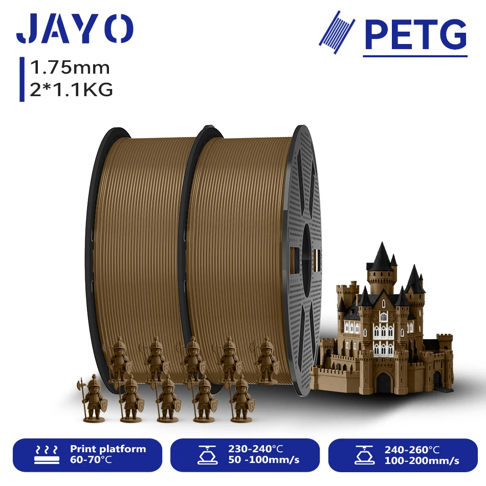 JAYO 2,2KG 3D PETG/PETG Klares Druckerfilament 1,75MM Hochfest Ohne Blasen Sauber Gewickelt für 3D 99% FDM DIY Geschenkmaterial