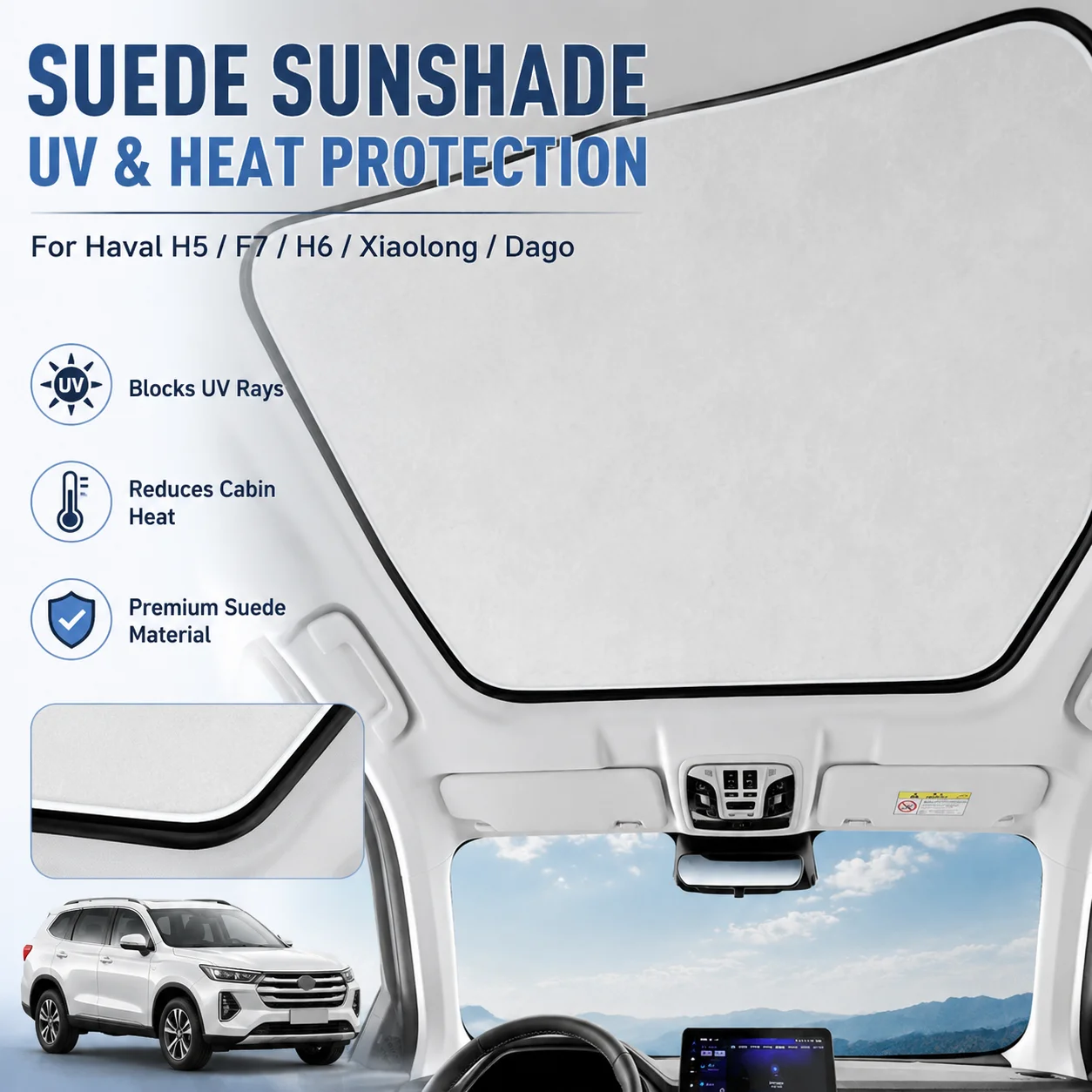 Parasol electrostático de gamuza con protección UV y aislamiento térmico para Haval H5 F7 H6 Xiaolong Dago, accesorio para coche