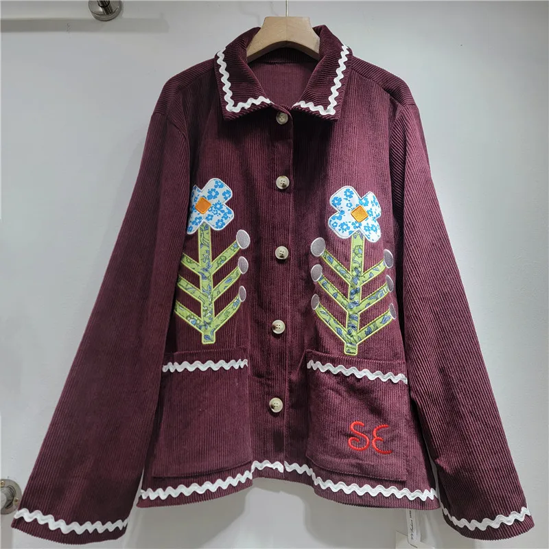 

SuperAen 2026 Spring New Fashion Lapel Collar Loose Waist Patchwork Embroidered Flower Sweet Coat Top for Women Coats