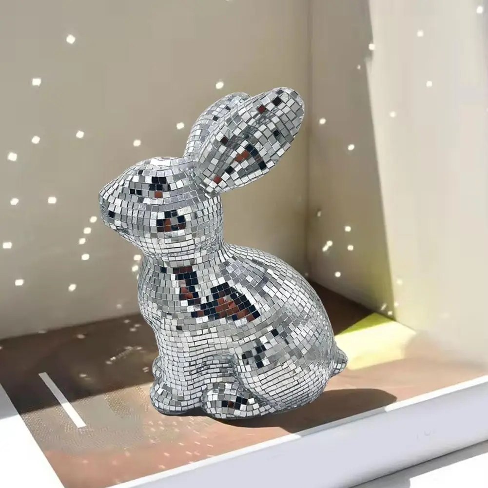 Rabbit Ornament Bonsai Kit Terrarium Decor Glass Toy Bar Mirror Reflected Home Light Ornament Disco Glitter Glass Art Rabbi X3L7