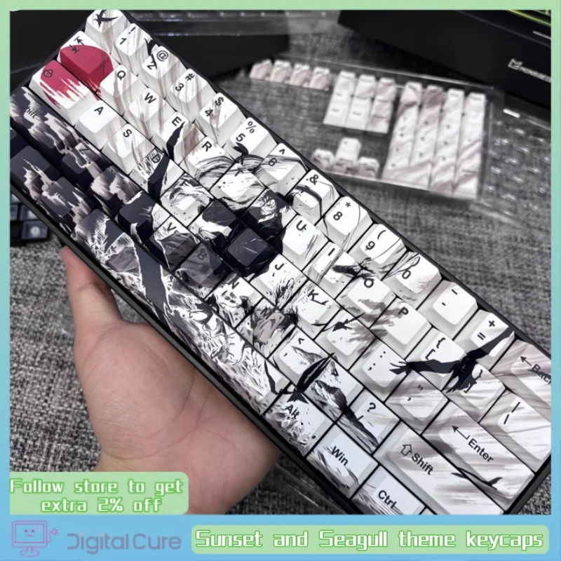 

Sunset and Seagull theme keycaps cherry height engraved 131 key PBT Japanese style customized mechanical keyboard keycaps