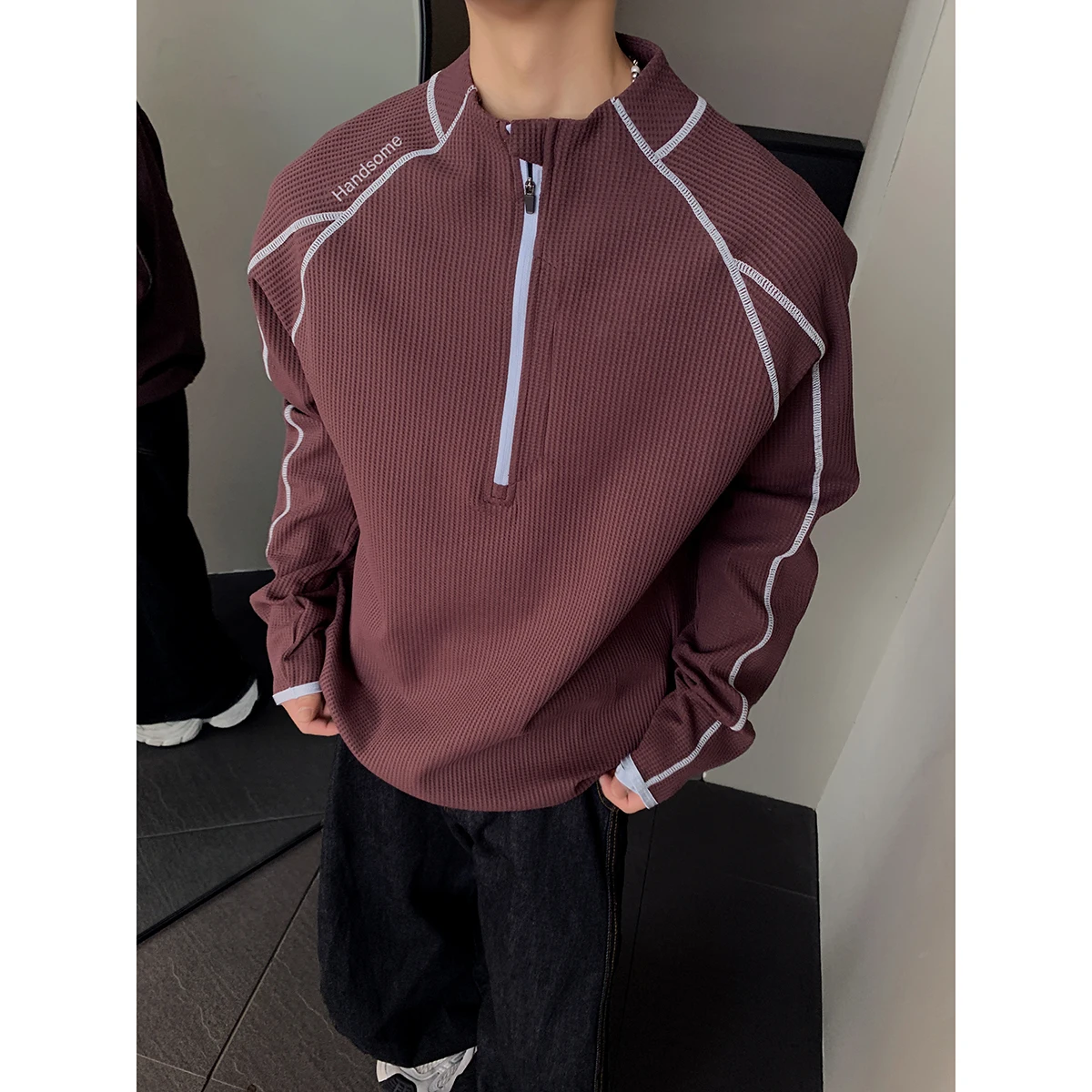 

Мужская футболка с длинным рукавом на молнии для езды на велосипеде на открытом воздухе Идеально подходит для бега и спорта в качестве базового слоя верха