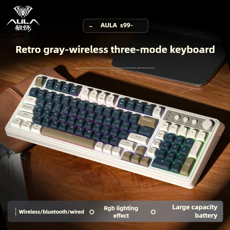 

AULA S99 Wireless Mechanical Keyboard Bluetooth 3mode Multi Function Knob RGB Ergonomics Office Gaming Keyboard