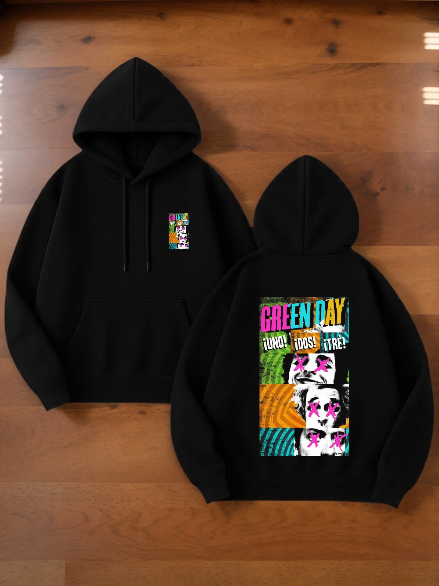 هوديي جرافيك للرجال، طباعة يوم أخضر، نمط ملابس الشارع، مبطن بالصوف، للارتداء اليومي، للشباب #1