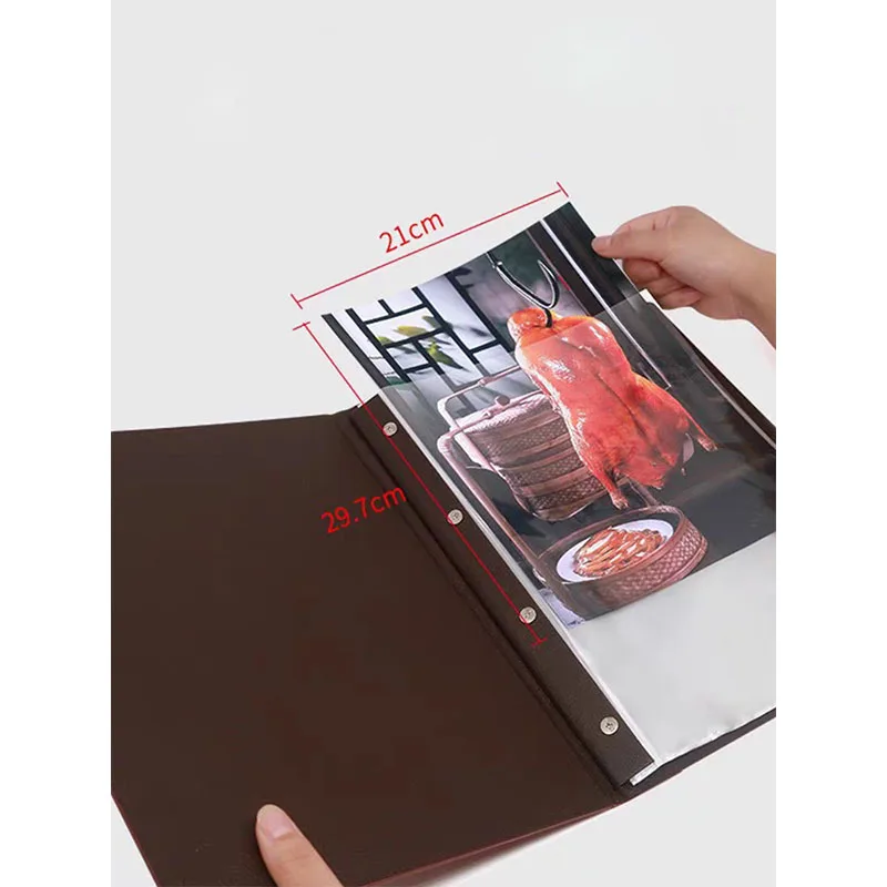 Blank & Menu Logo PU Leather  Display Book With 8 Sheets Clear Pockets,