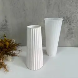 High Vase Concrete Silicone Molds Home Decoration Flowerpot Epoxy Resin Mold Striped Cylinder Candle Holder Gypsum Plaster Mould