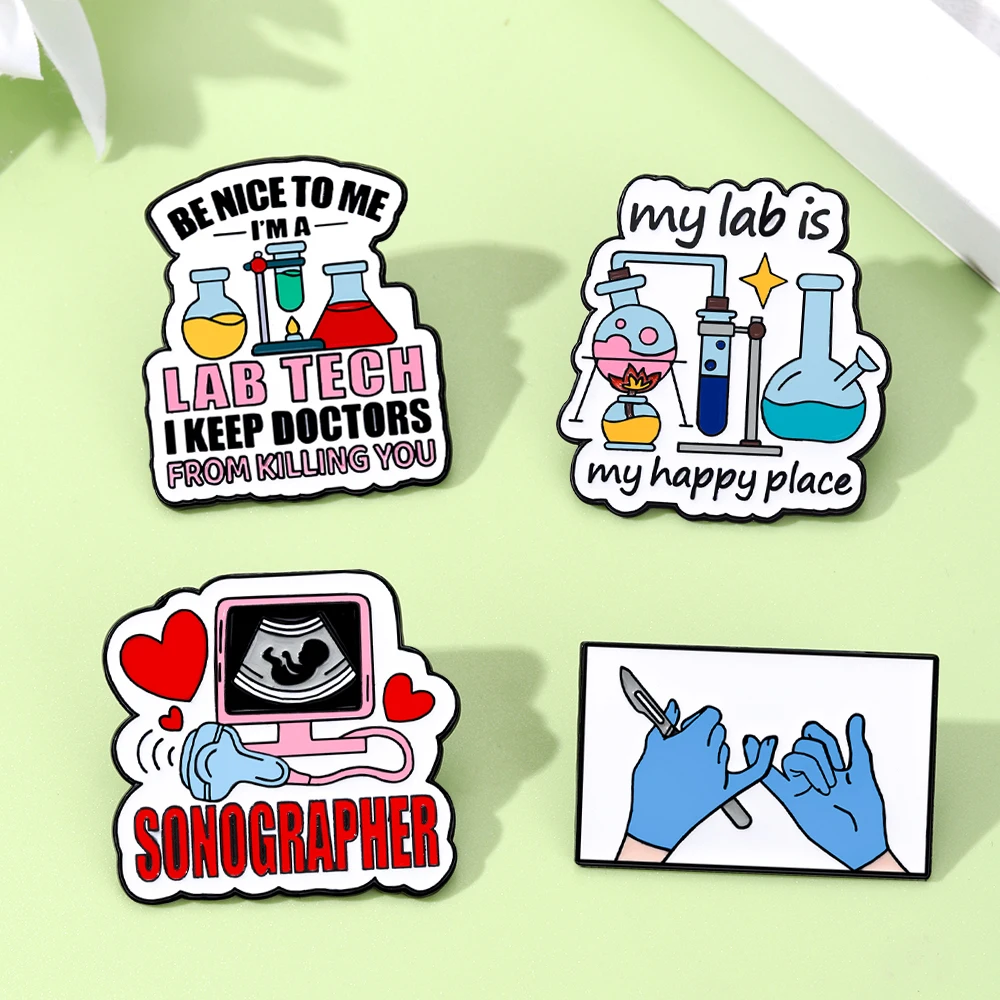 4 قطعة مختبرتي هي مكان سعيد المينا مجموعة دبابيس سونوغرافر الصيدلي شارة طبية مجوهرات هدية للأطباء الطلاب تذكارية #3