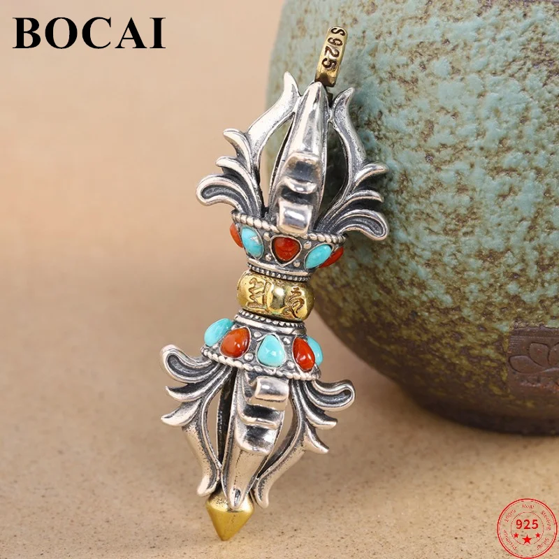 

BOCAI S925 Sterling Silver Pendants for Men Women 2022 Vajra Pestle Rutile Argentum Protective Talisman Patron Saint Jewelry