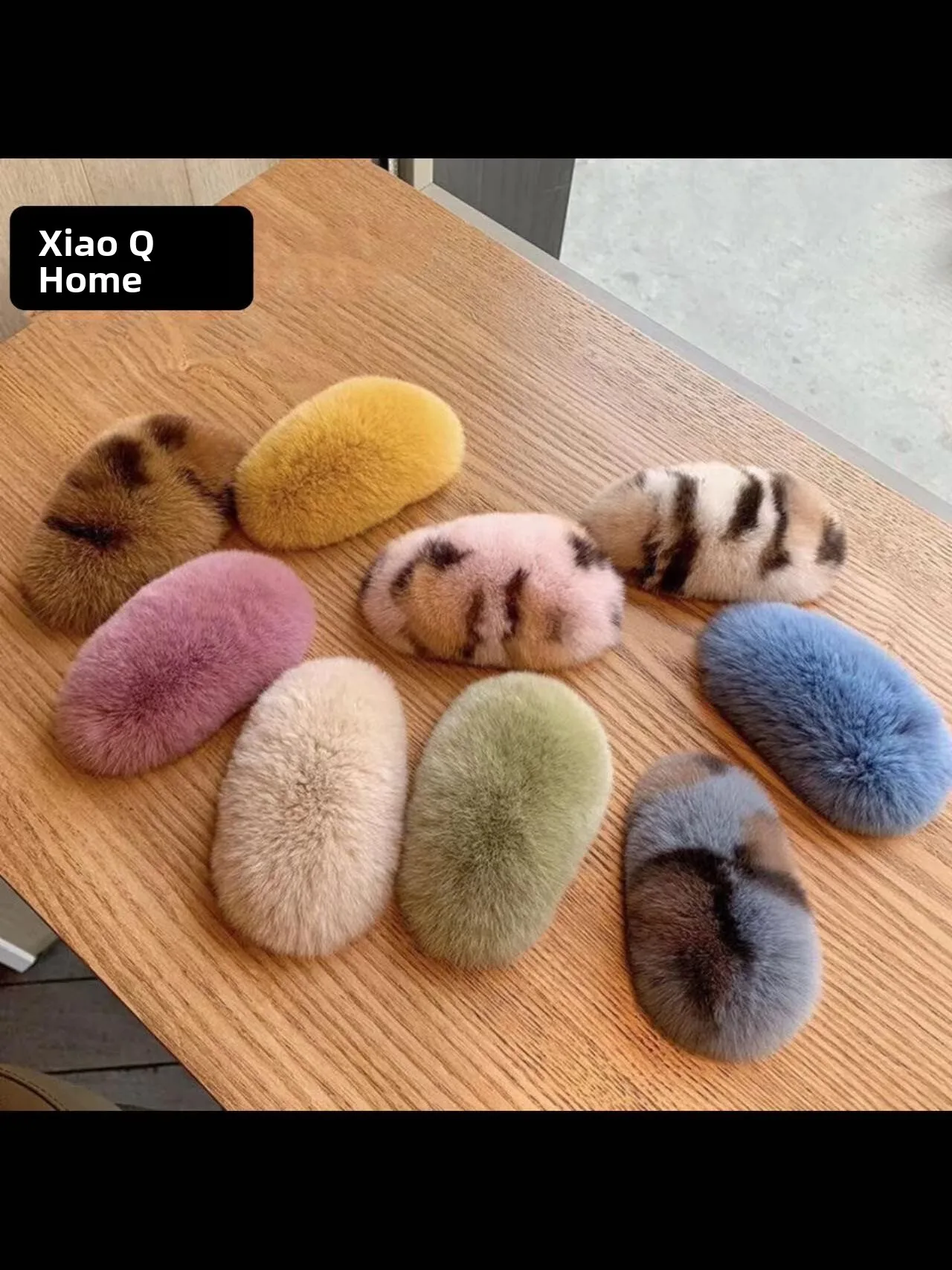 

Large adient Color Side Clip Real Rabbit Fur Autumn Winter Faion Accory for Women Dog aped Hair Decorations