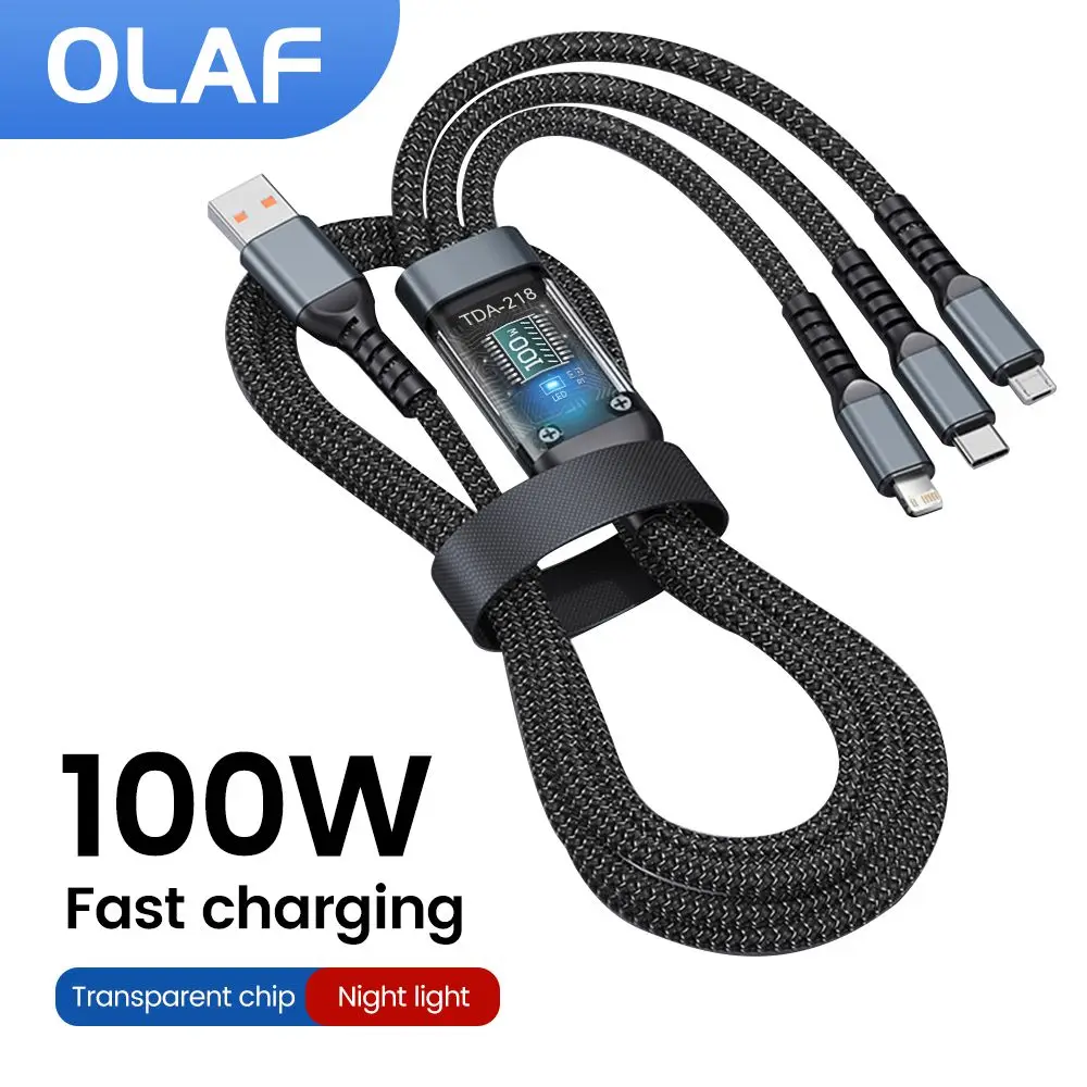 3 in 1 100W Fast Charging Cable USB Type C Cable For iPhone Realme Samsung Huawei 50 pro Micro Usb C Charger Charging Cable Wire