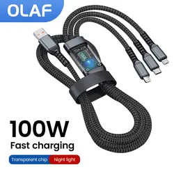 Cable de carga rápida 3 en 1, Cable Micro USB tipo C de 100W para iPhone, Realme, Samsung, Huawei 50 pro