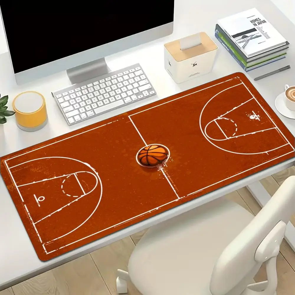 Basketball Court Extended Desk Mat Non Slip Rubber Stitched Edge Large Mousepad for Laptop PC Office Desktop Gaming Accessories