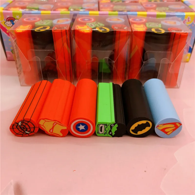 new 72pcs Disney Cartoon The Avengers Iron Man Spider Man Long Eraser Student Supplies Stationery eraser Wholesale ﻿