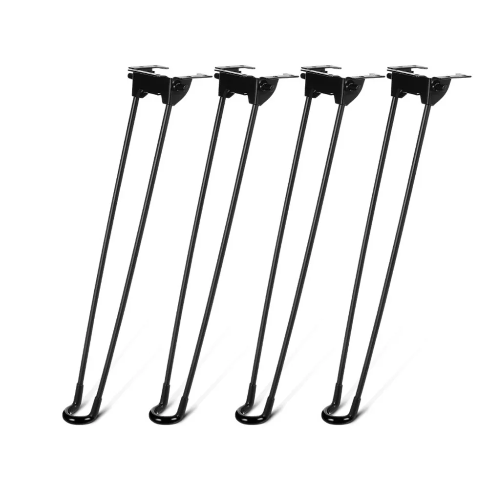 Set of 4 Foldable Hairpin Table Legs Black Iron for Coffee Bedside Desk DIY with Rubber Pads for Floor Protection