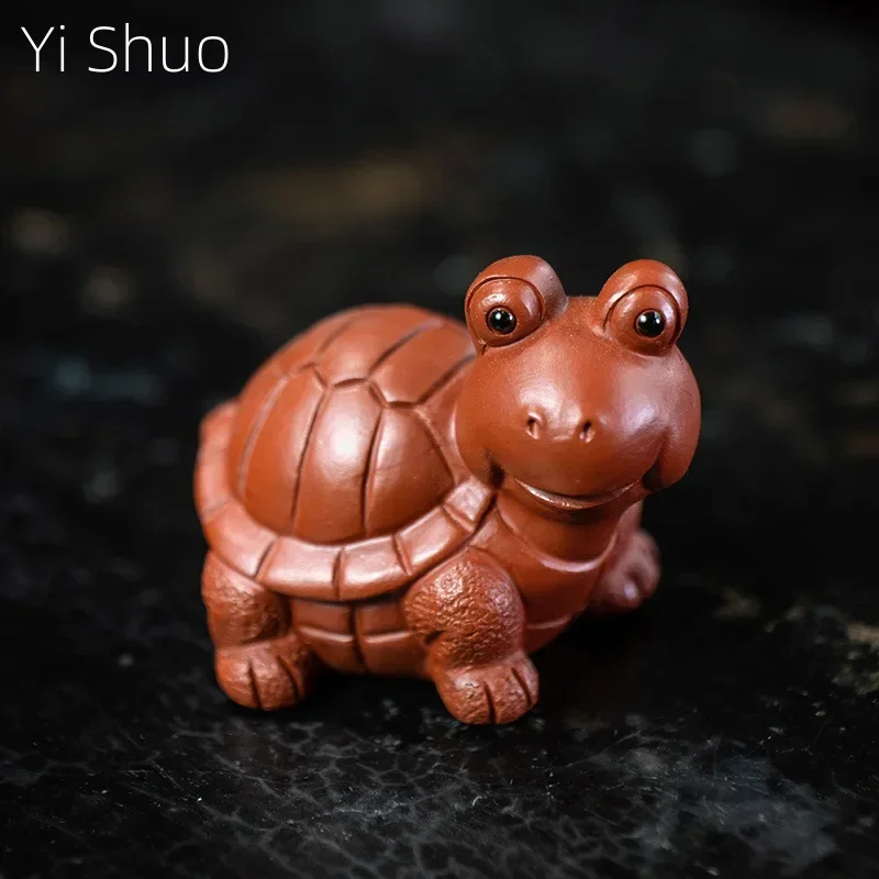 Yixing Purplue Sand Tea Pet Big Eye Turtle Cinnabar Sand Small Cute Turtle Creative Sculpture Tea Pet Ornaments Cute Crafts